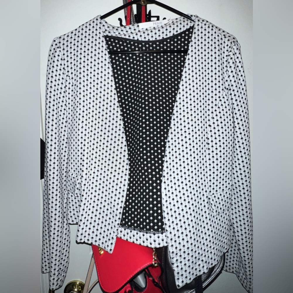 Blazer White with black squares. Size M